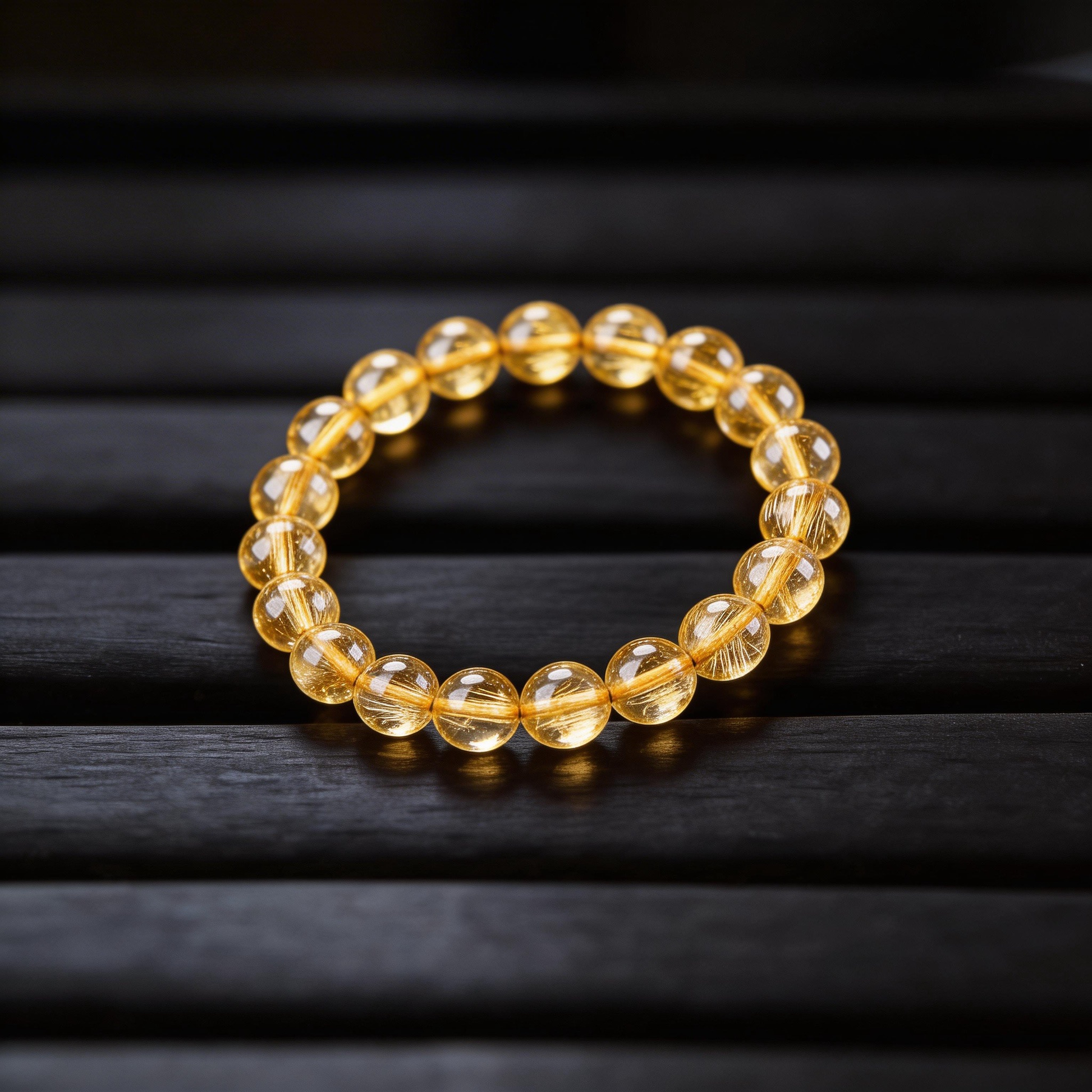 Natural Golden Rutile Bracelet - Attract Wealth & Abundance Stone - Boost Confidence,Courage & Decisiveness - 10MM