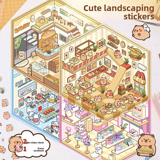 Cozy Miniature Animal Town 3D DIY Scene Stickers - Honey Pot Bear Bakery