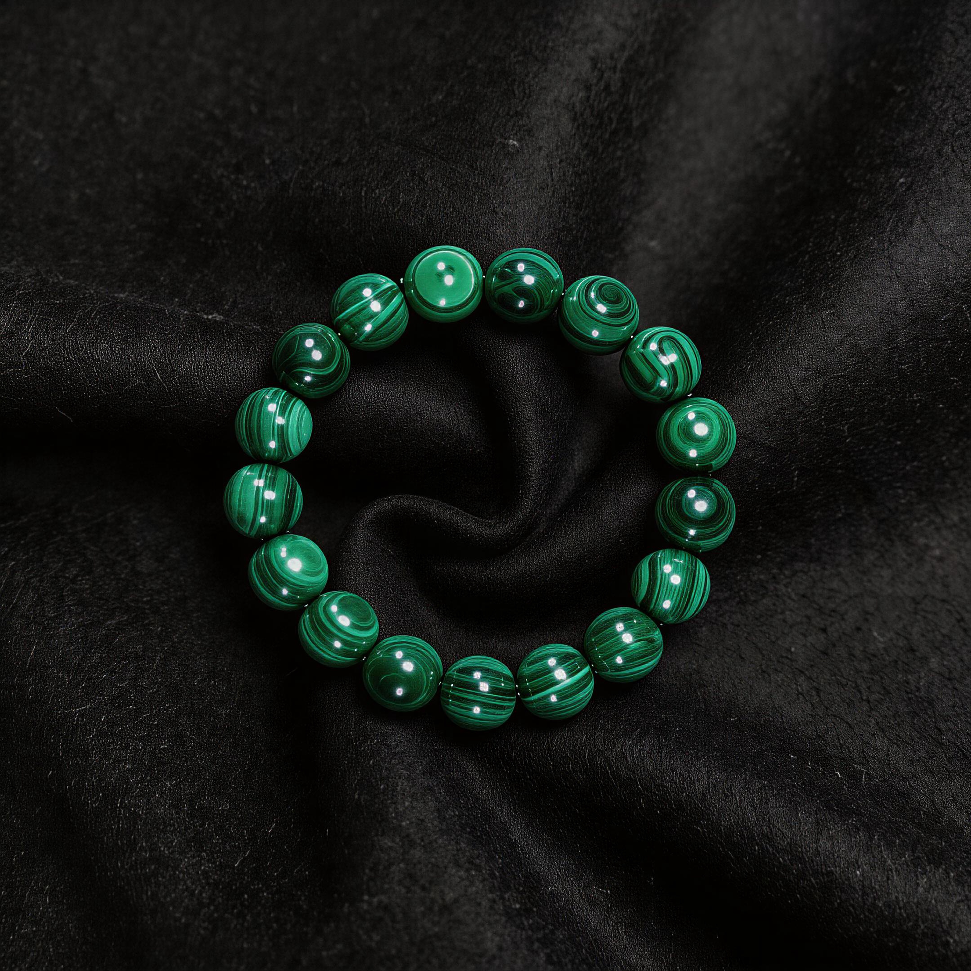 Natural Malachite Bracelet - Protection & Aura Shield Stone - Emotional Healing & Stress Relief - 12MM