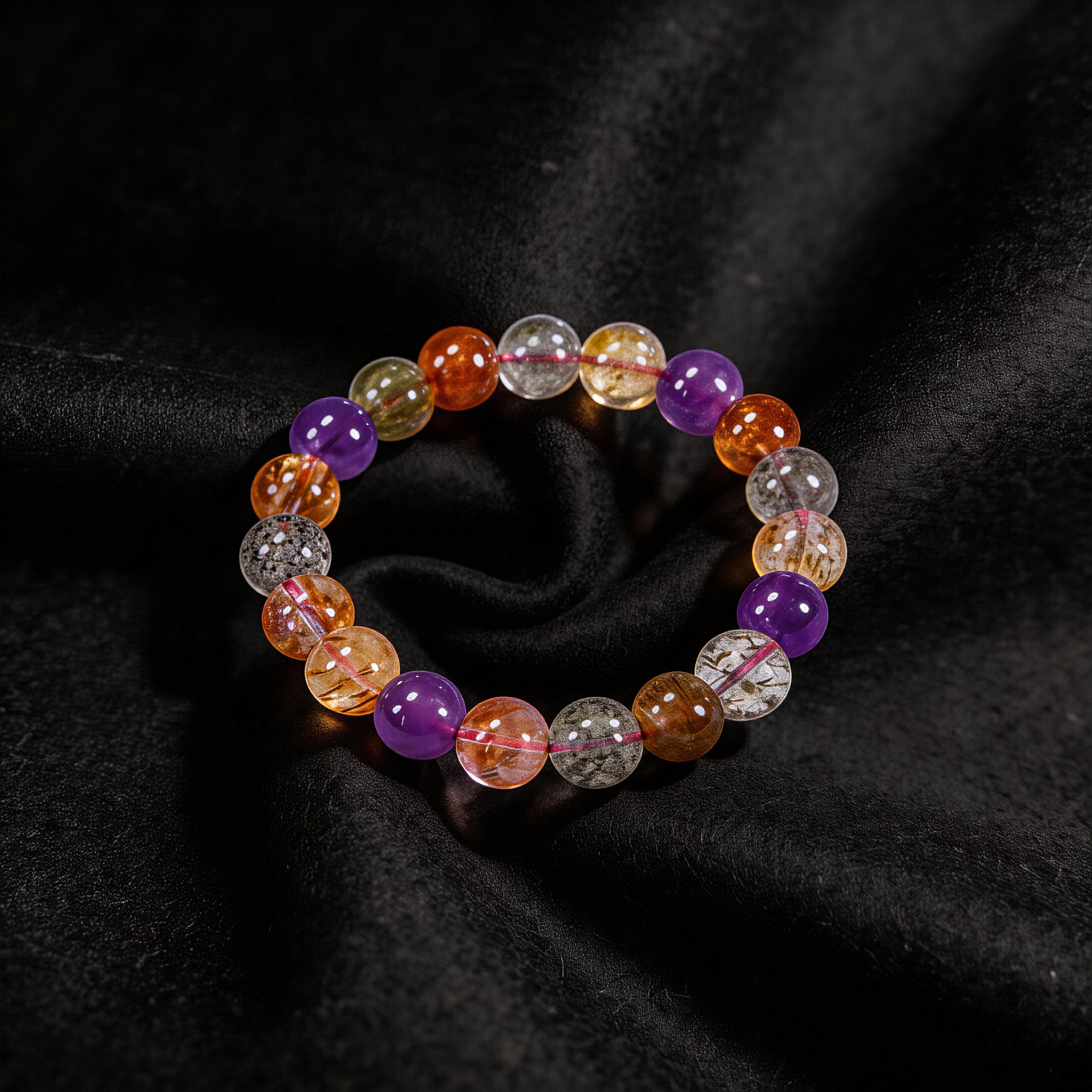 Natural Super Seven Bracelet - Powerful Energy Cleansing & High Vibration Stone - Enhances intuition & spiritual awareness - 14MM